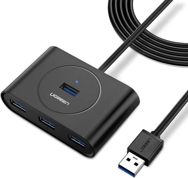 Main image of UGREEN USB 3.0 Hub 4 Port USB 3 Data Hub Portable Super Speed for MacBook Air, Mac Mini, iMac Pro, Microsoft Surface, Ultrabooks with 3 FT Extension Cable USB Hub (Black)