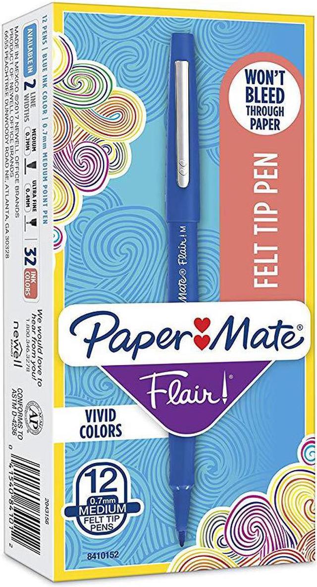 Paper Mate Flair Felt Tip Pens, Medium Point (0.7mm), Blue, 12 Count 