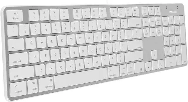 Main image of Macally Ultra-Slim USB Wired Keyboard with Number Keypad for Apple Mac Pro, MacBook Pro/Air, iMac, Mac Mini, Laptop Computers, Windows Desktop PC Laptops, Silver (SLIMKEYPROA)