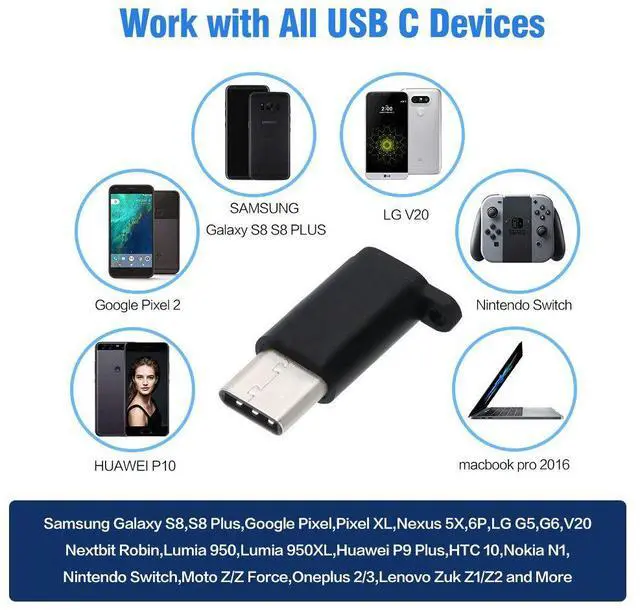 Alt view image 6 of 6 - USB Type C Adapter 10 Pack, Micro USB Female to USB-C Male Converter Android Cable Connector with Keychain Charger fit Samsung Galaxy S10 S9 S8 Plus S9+ Note 9 8 LG V30 V20 G7 G6 G5 Pixel 3 XL Moto Z3