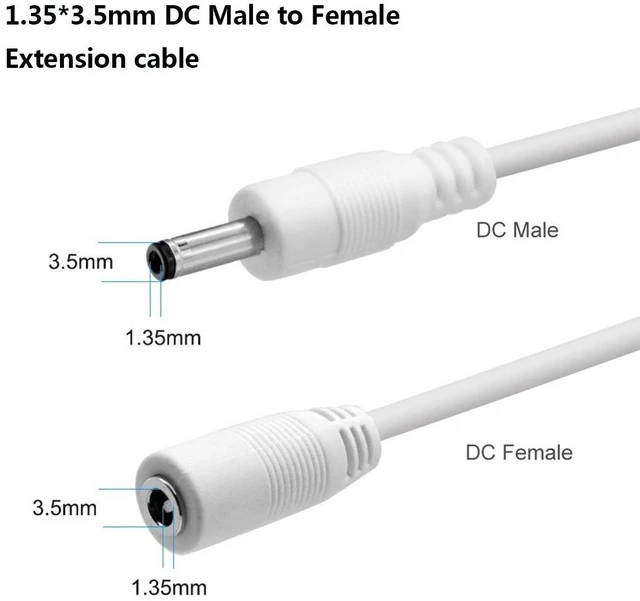 Alt view image 2 of 5 - DC Power Adapter Extension Cable, 1.35mm x 3.5mm Male to Female Jack DC 5V Plug Extension Cord for CCTV Security Camera etc., 2pcs 5m/16.4Feet White