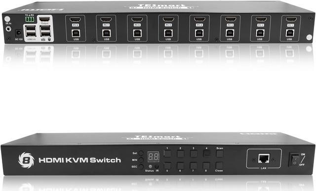 8 Port KVM Switch HDMI, MT-VIKI 4K@30Hz Rack Mount KVM HDMI Switch w/IR  Remote & Wire-Desktop Controller & 8 HDMI KVM Cables 