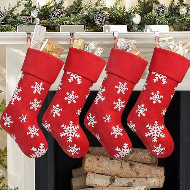 18'' Christmas Stockings Large Plaid Snowflake Plush Xmas Party Decor Ornaments 