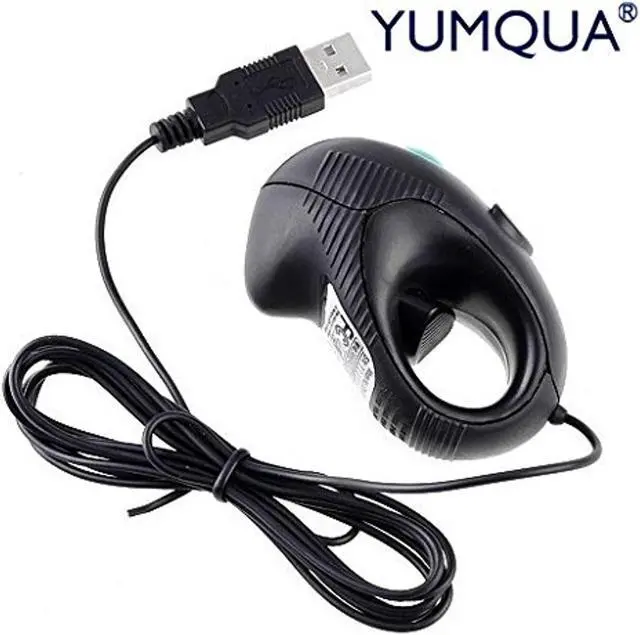 Alt view image 2 of 5 - YUMQUA Y-01 Portable Mini Finger Hand Held 4D USB Wired Trackball Mouse for Laptop Mac Window Computer Fits Left and Right Handed Users -Black