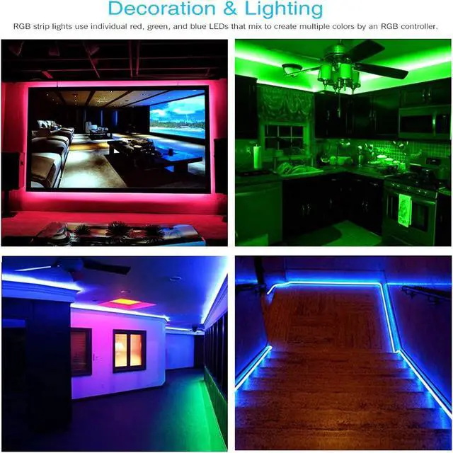 Alt view image 5 of 6 - 65.6ft Led Strip Lights, DAYBETTER Lights Strip for Bedroom, Color Changing 5050 RGB 600 LEDs, 2 Rolls of 32.8ft LED Lights with 44 Keys IR Remote Controller