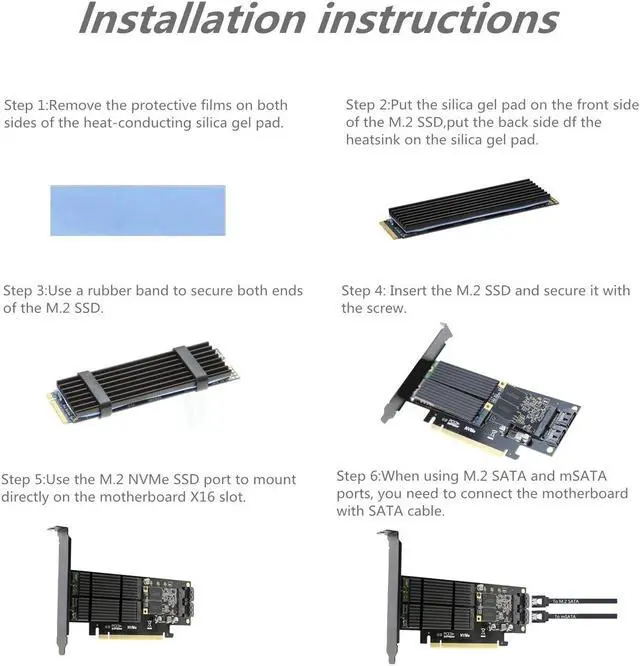 Alt view image 7 of 7 - 3 in 1 M.2 and mSATA SSD Adapter Card for M.2 NVME to PCIE Adapter,M.2 SATA SSD to SATA III Adapter,mSATA to SATA Adapter (with 2 Aluminum Heatsink)