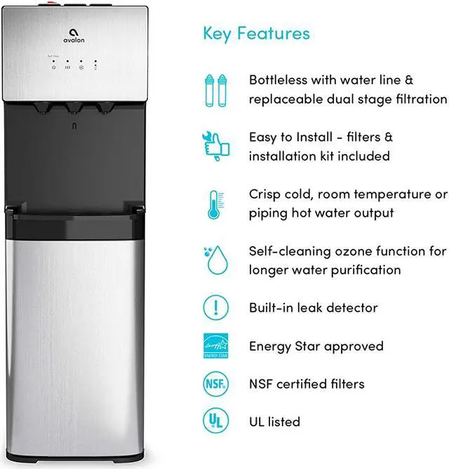 Alt view image 2 of 7 - Avalon A5 Self Cleaning Bottleless Water Cooler Dispenser, UL/NSF/Energy star, Stainless Steel, full size