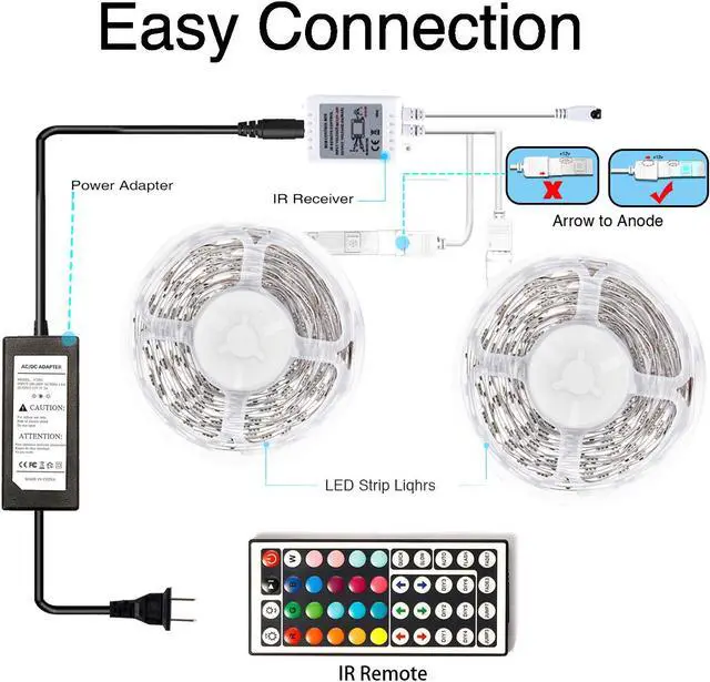 Alt view image 2 of 6 - 65.6ft Led Strip Lights, DAYBETTER Lights Strip for Bedroom, Color Changing 5050 RGB 600 LEDs, 2 Rolls of 32.8ft LED Lights with 44 Keys IR Remote Controller