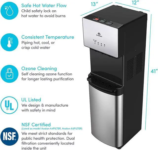 Alt view image 3 of 7 - Avalon A5 Self Cleaning Bottleless Water Cooler Dispenser, UL/NSF/Energy star, Stainless Steel, full size