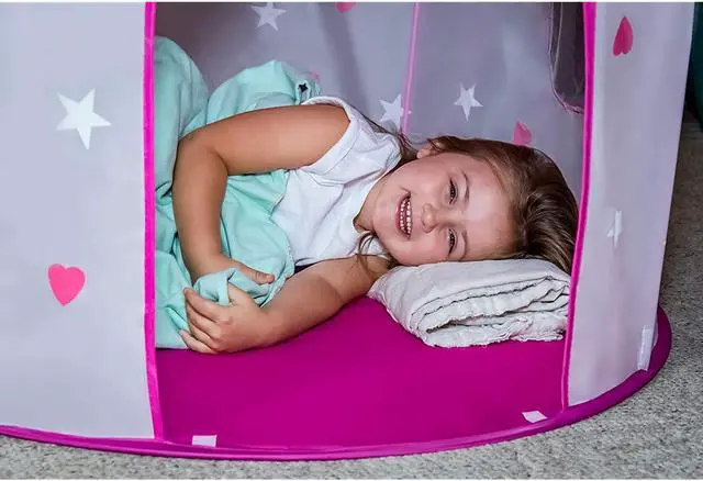 Alt view image 4 of 7 - FoxPrint Princess Castle Play Tent with Glow in The Dark Stars, Conveniently Folds in to A Carrying Case, Your Kids Will Enjoy This Foldable Pop Up Pink Play Tent/House Toy for Indoor & Outdoor Use