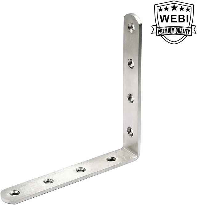 Alt view image 5 of 7 - L Brackets WEBI Corner Bracket,90 Degree Stainless Steel Corner Brace- 8 Packs 4 mm Thick 6" X 6",Heavy Duty Shelf Brackets Right Angle Bracket for Shelf, Wood, Furniture, Shelves, Brush Nickel