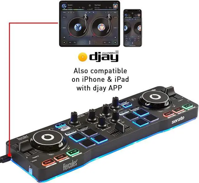 Alt view image 5 of 5 - Hercules DJControl Starlight | Pocket USB DJ Controller with Serato DJ Lite, touch-sensitive jog wheels, built-in sound card and built-in light show