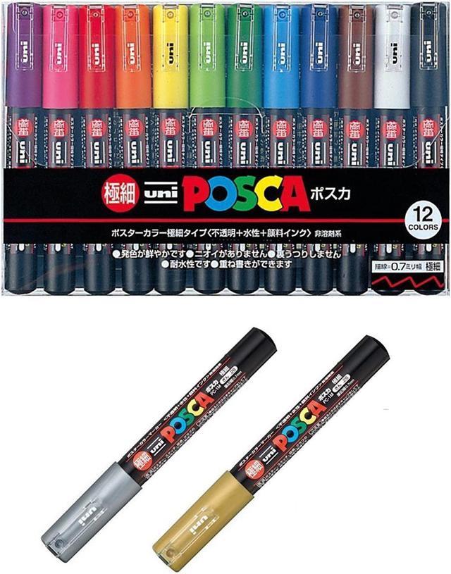 Uni Posca Paint Marker Pen, 0.7mm Extra Fine Point 12 Colors Set