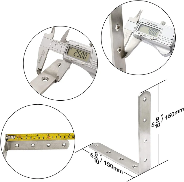 Alt view image 2 of 7 - L Brackets WEBI Corner Bracket,90 Degree Stainless Steel Corner Brace- 8 Packs 4 mm Thick 6" X 6",Heavy Duty Shelf Brackets Right Angle Bracket for Shelf, Wood, Furniture, Shelves, Brush Nickel