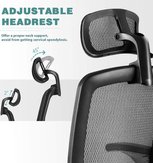 Alt view image 5 of 7 - Gabrylly Ergonomic Mesh Office Chair, High Back Desk Chair - Adjustable Headrest with Flip-Up Arms, Tilt Function, Lumbar Support and PU Wheels, Swivel Computer Task Chair