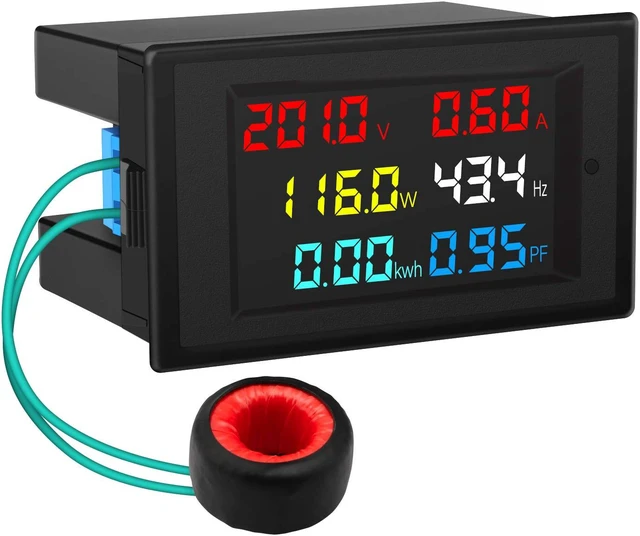 Main image of AC Display Meter, DROK 80-300V 100A Voltage Current Power Factor Frequency Electric Energy Monitor Ammeter Voltmeter Multimeter Tester 110V 220V Digital Color LCD Volt Amp Watt Detector Reader Panel