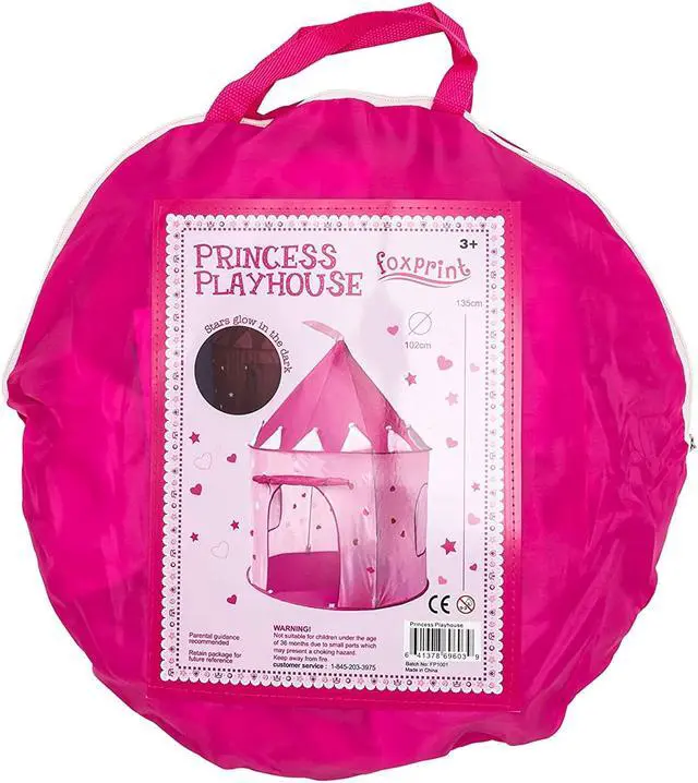 Alt view image 7 of 7 - FoxPrint Princess Castle Play Tent with Glow in The Dark Stars, Conveniently Folds in to A Carrying Case, Your Kids Will Enjoy This Foldable Pop Up Pink Play Tent/House Toy for Indoor & Outdoor Use