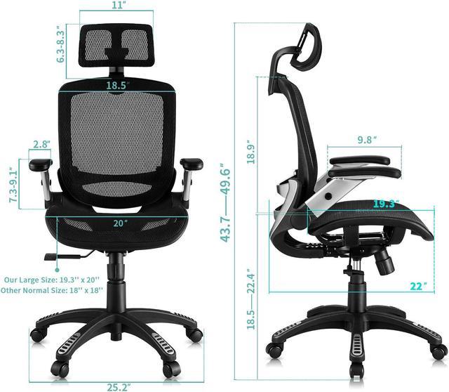 Alt view image 2 of 7 - Gabrylly Ergonomic Mesh Office Chair, High Back Desk Chair - Adjustable Headrest with Flip-Up Arms, Tilt Function, Lumbar Support and PU Wheels, Swivel Computer Task Chair