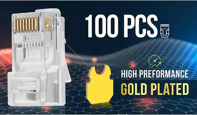 Alt view image 3 of 7 - RJ45 Cat6 Pass Through Connectors Pack of 100 | EZ Crimp Connector UTP Network Plug for Unshielded Twisted Pair Solid Wire & Standard Cables | Transparent Passthrough Ethernet Insert