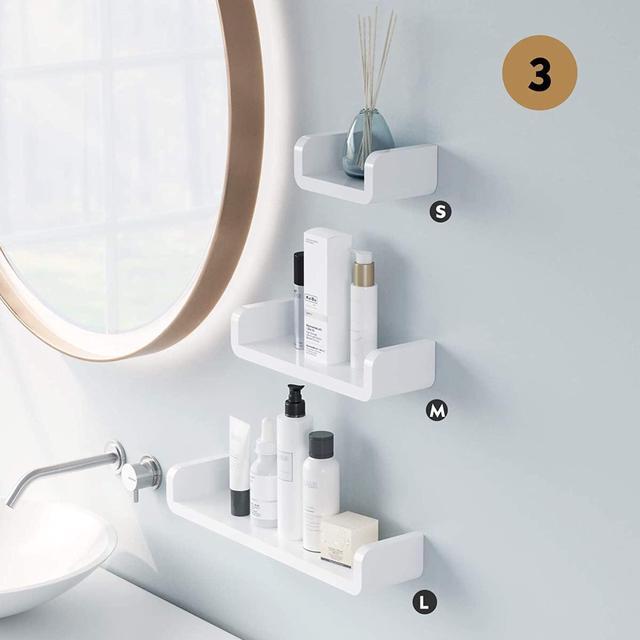 LAIGOO Adhesive Floating Shelves Non-Drilling, Set of 3, Display Picture  Ledge Shelf U Bathroom Shelf Organizer for Home/Wall Decor/Kitchen/Bathroom