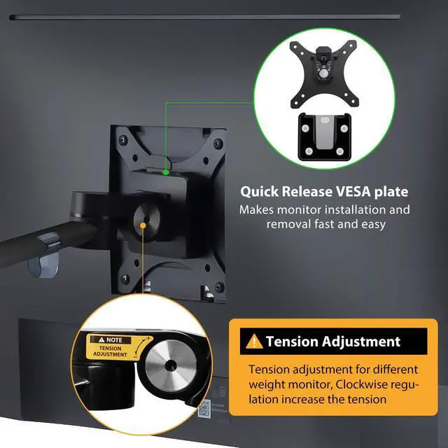 Alt view image 5 of 7 - viozon Monitor and Laptop Mount, 2-in-1 Adjustable Dual Arm Desk Mounts,Single Desk Arm Stand/Holder for 17 to 32 Inch LCD Computer Screens, Extra Tray Fits 12 to 17 inch Laptops (Black)