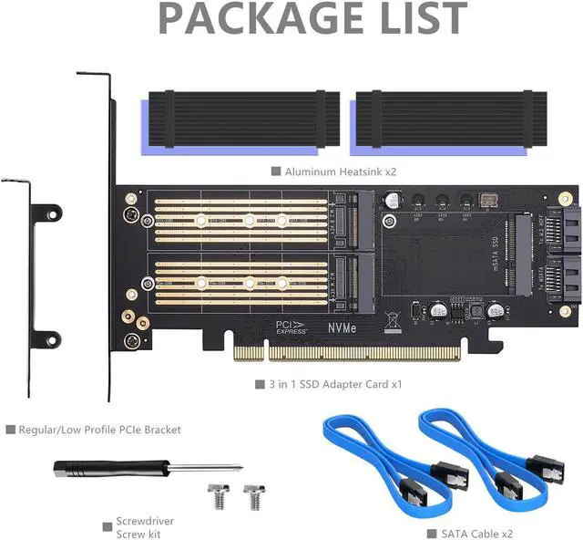Alt view image 6 of 7 - 3 in 1 M.2 and mSATA SSD Adapter Card for M.2 NVME to PCIE Adapter,M.2 SATA SSD to SATA III Adapter,mSATA to SATA Adapter (with 2 Aluminum Heatsink)