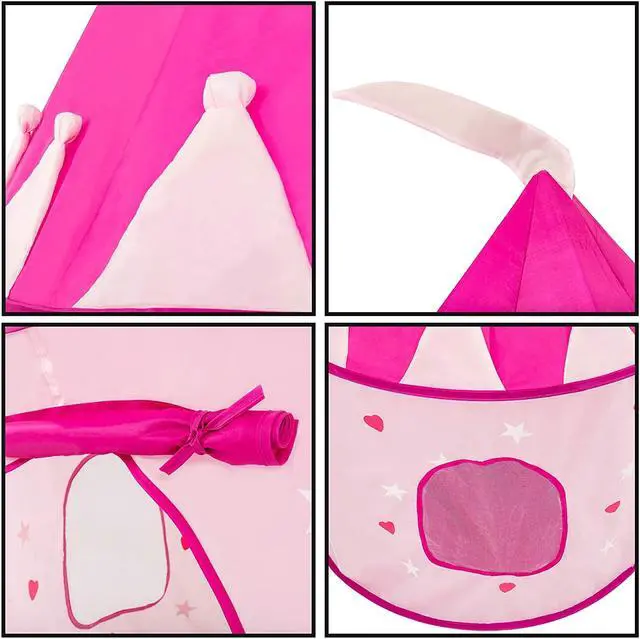 Alt view image 6 of 7 - FoxPrint Princess Castle Play Tent with Glow in The Dark Stars, Conveniently Folds in to A Carrying Case, Your Kids Will Enjoy This Foldable Pop Up Pink Play Tent/House Toy for Indoor & Outdoor Use