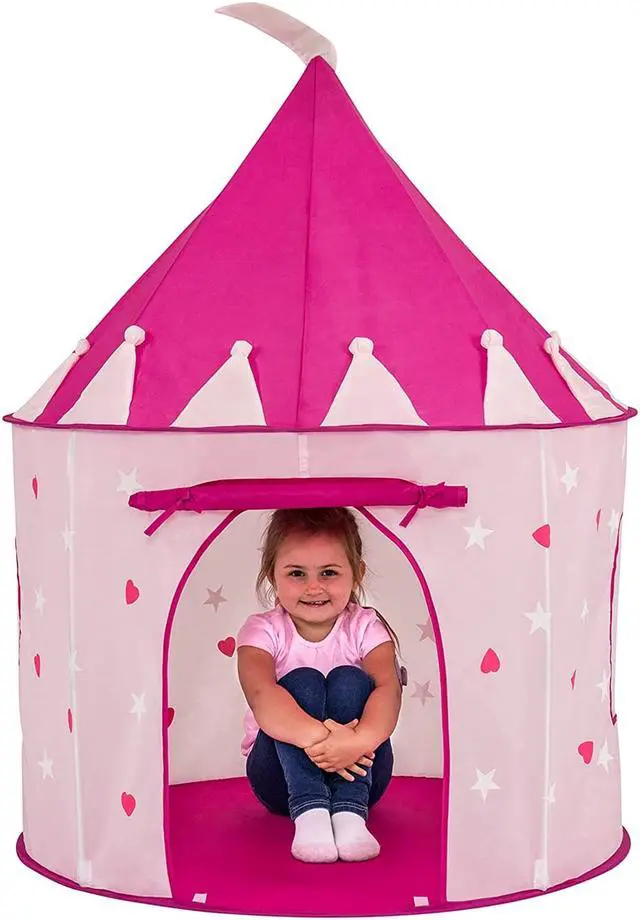 Alt view image 3 of 7 - FoxPrint Princess Castle Play Tent with Glow in The Dark Stars, Conveniently Folds in to A Carrying Case, Your Kids Will Enjoy This Foldable Pop Up Pink Play Tent/House Toy for Indoor & Outdoor Use