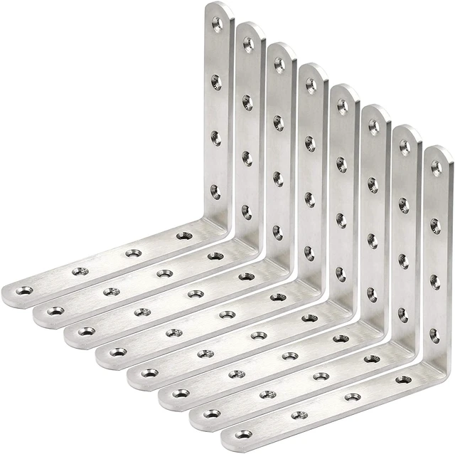 Main image of L Brackets WEBI Corner Bracket,90 Degree Stainless Steel Corner Brace- 8 Packs 4 mm Thick 6" X 6",Heavy Duty Shelf Brackets Right Angle Bracket for Shelf, Wood, Furniture, Shelves, Brush Nickel