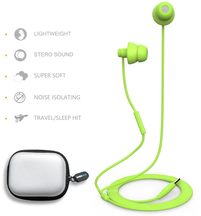Alt view image 3 of 7 - MAXROCK Wired Sleep Earphones Soft Sleep Earbuds Total Silicon Sleeping Headphones with in-line Mic for Cellphones, Mp3, Tablet pocasts 3.5mm, Green