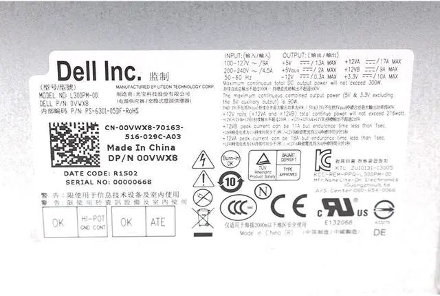 Alt view image 6 of 6 - FOR DELL 300 Watt Compatible Power Supply Replacement Inspiron 518 519 530 531 537 540 541 545 546 560 570 580 620 660 3000 3847 and More 5W52M 57KJR 5DDV0 6R89K 84J9Y 949H1 CD4GP DG1R8 56DXG CF5W6