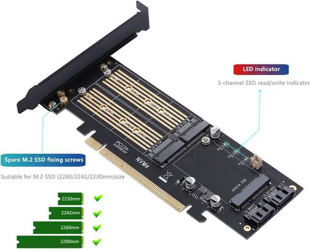Alt view image 5 of 7 - 3 in 1 M.2 and mSATA SSD Adapter Card for M.2 NVME to PCIE Adapter,M.2 SATA SSD to SATA III Adapter,mSATA to SATA Adapter (with 2 Aluminum Heatsink)