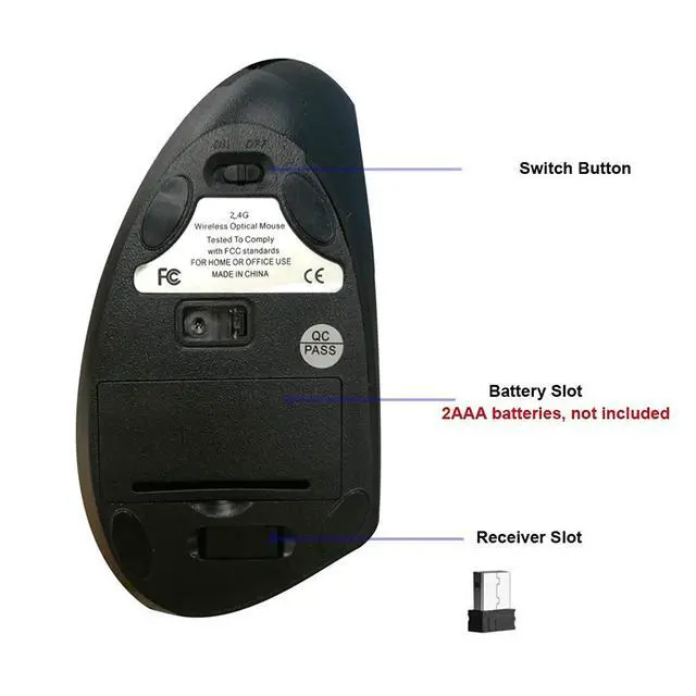 Alt view image 5 of 6 - Wireless Vertical Mouse, 2.4G Wireless Ergonomic Optical Mouse with 3 Adjustable 800/1200 /1600 DPI, More Suitable for Big Hands