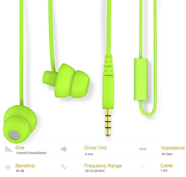 Alt view image 6 of 7 - MAXROCK Wired Sleep Earphones Soft Sleep Earbuds Total Silicon Sleeping Headphones with in-line Mic for Cellphones, Mp3, Tablet pocasts 3.5mm, Green