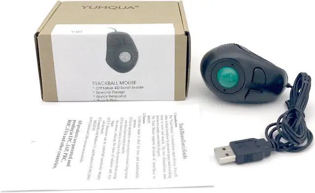 Alt view image 5 of 5 - YUMQUA Y-01 Portable Mini Finger Hand Held 4D USB Wired Trackball Mouse for Laptop Mac Window Computer Fits Left and Right Handed Users -Black