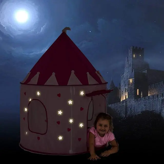 Alt view image 2 of 7 - FoxPrint Princess Castle Play Tent with Glow in The Dark Stars, Conveniently Folds in to A Carrying Case, Your Kids Will Enjoy This Foldable Pop Up Pink Play Tent/House Toy for Indoor & Outdoor Use