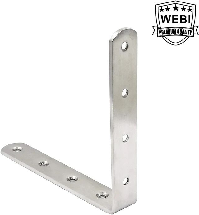 Alt view image 6 of 7 - L Brackets WEBI Corner Bracket,90 Degree Stainless Steel Corner Brace- 8 Packs 4 mm Thick 6" X 6",Heavy Duty Shelf Brackets Right Angle Bracket for Shelf, Wood, Furniture, Shelves, Brush Nickel