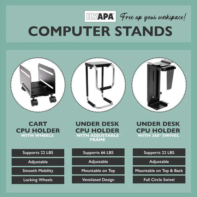 Alt view image 7 of 7 - Ilyapa Under Desk Computer Mount with 360 Degree Swivel - CPU Holder for PC Desktop Tower