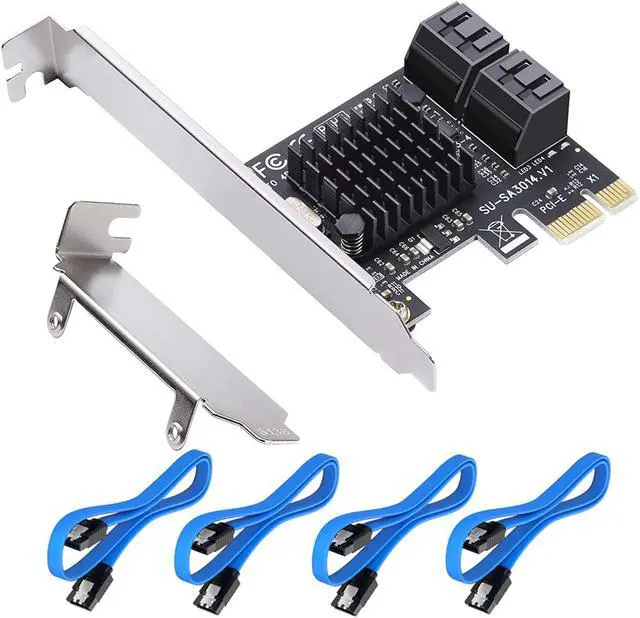 Main image of PCIe SATA Card 4 Port,Marvell 9215 Non-Raid 6Gbps PCI Express to SATA 3.0 Ports Expansion Controller ,Boot as System Disk, for Desktop PC Support SSD and HDD with Low Profile Bracket and 4 SATA Cable