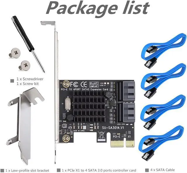 Alt view image 7 of 7 - PCIe SATA Card 4 Port,Marvell 9215 Non-Raid 6Gbps PCI Express to SATA 3.0 Ports Expansion Controller ,Boot as System Disk, for Desktop PC Support SSD and HDD with Low Profile Bracket and 4 SATA Cable