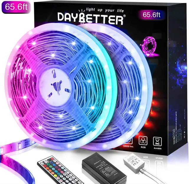 Main image of 65.6ft Led Strip Lights, DAYBETTER Lights Strip for Bedroom, Color Changing 5050 RGB 600 LEDs, 2 Rolls of 32.8ft LED Lights with 44 Keys IR Remote Controller