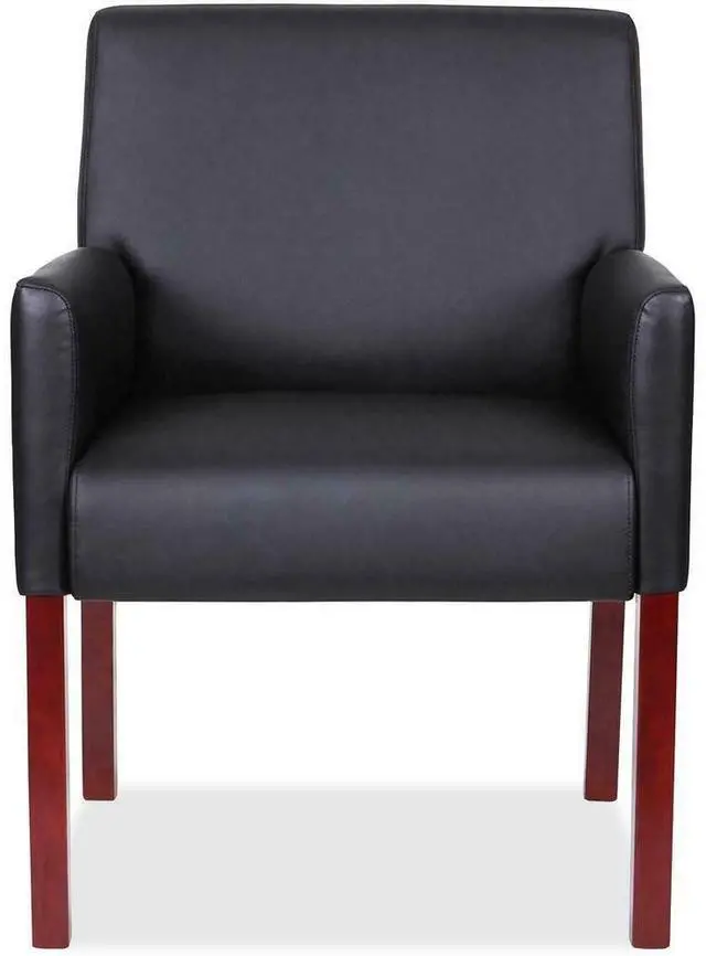 Alt view image 2 of 3 - Lorell Full-sided Arms Leather Guest Chair - Black Leather Seat - Black...