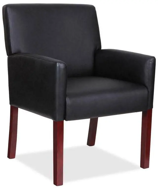 Alt view image 3 of 3 - Lorell Full-sided Arms Leather Guest Chair - Black Leather Seat - Black...