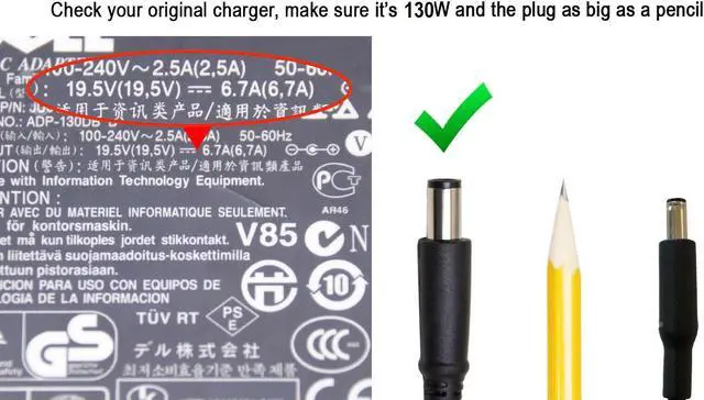 Alt view image 3 of 6 - DELL FC893 M55GJ P7KJ5 19.5V 6.7A 130W AC Charger Power Cord Adapter