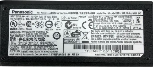Alt view image 2 of 4 - Original Panasonic CF-AA1633A M7 AC Adapter Power Charger 60W 16V 3.75A w/PC