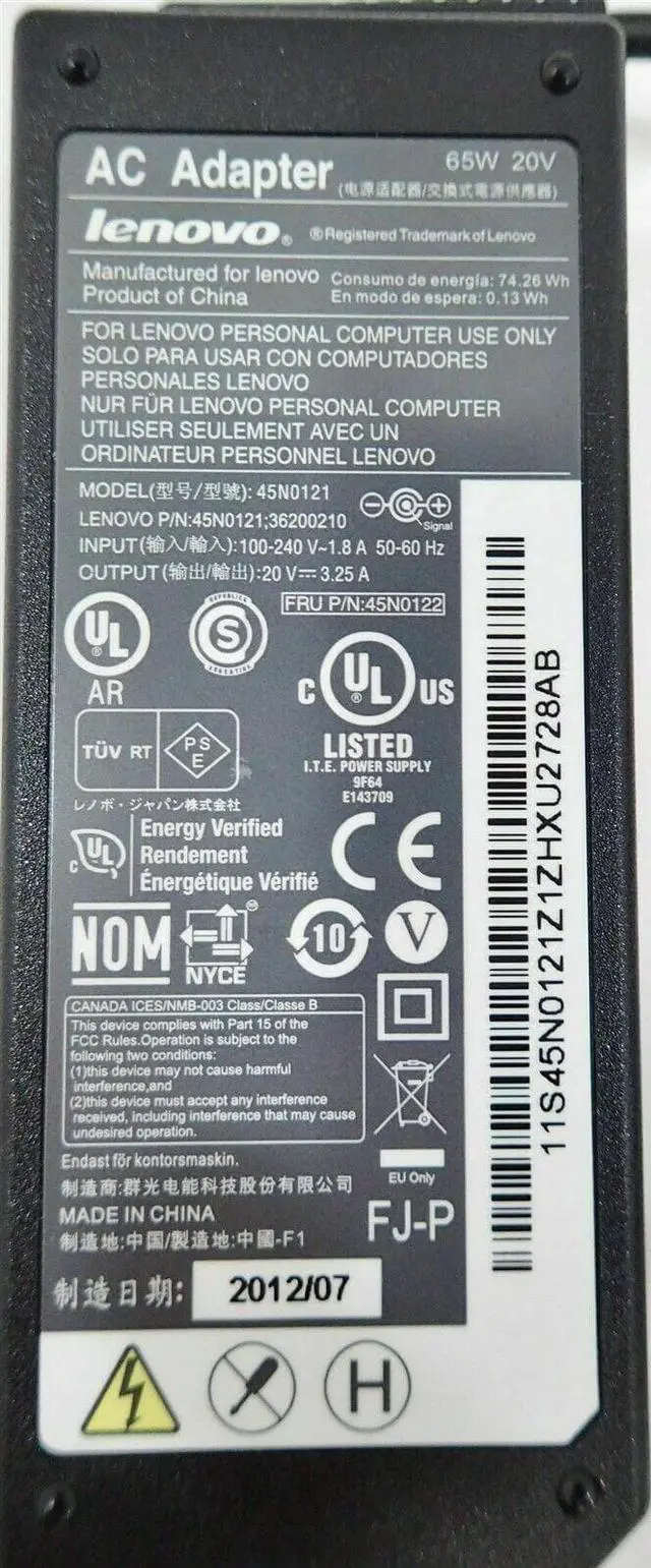 Alt view image 5 of 5 - Genuine Lenovo Power Supply Adapter Charger for Lenovo Thinkpad Laptops E220, E320, E40, E400c, T500, T510, T530, X100e, X120e, X131e, X220, X230, X230i 20V 3.25A 65W w/PC
