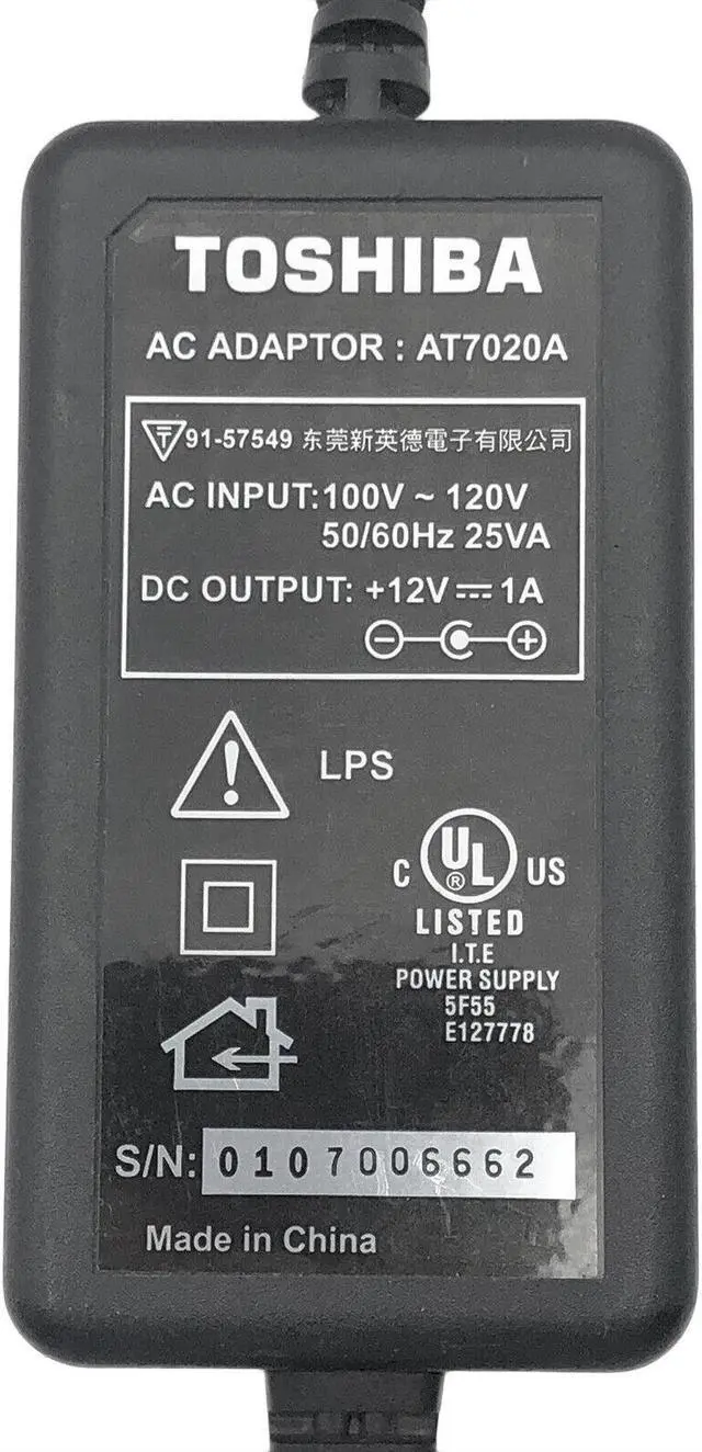 Alt view image 2 of 4 - Original AC/DC Adapter Power Supply Toshiba AT7020A  12V 1A Laptop Charger