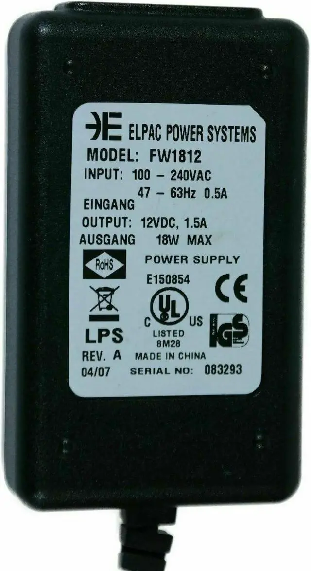 Alt view image 2 of 4 - Original Elpac FW1812 AC/DC Power Adapter 12VDC 1.5A 18W OEM n/PC