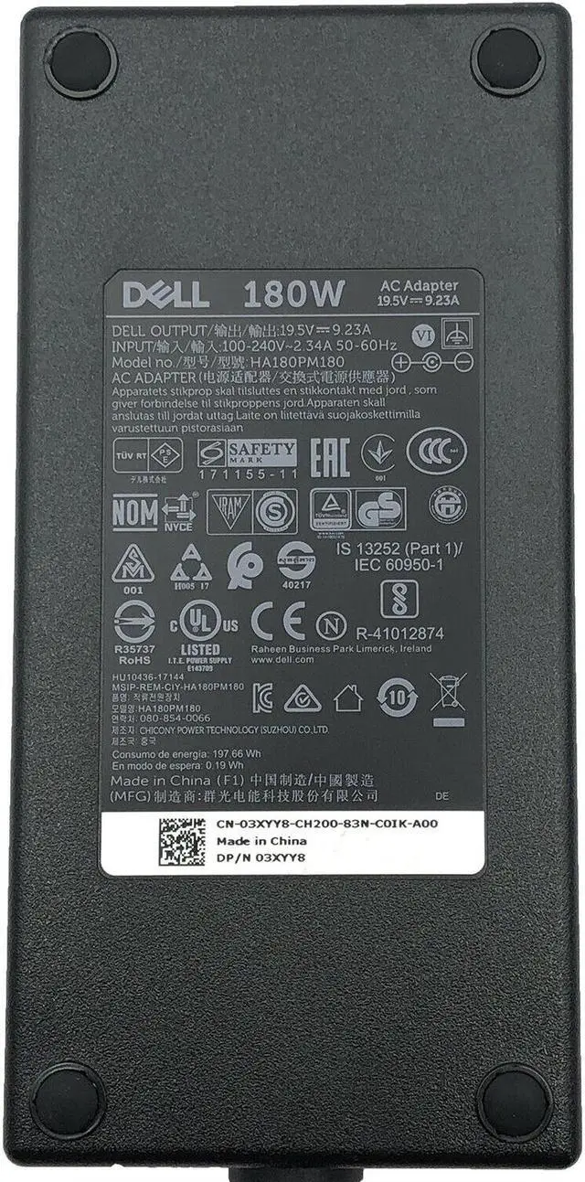 Alt view image 3 of 4 - Dell HA180PM180 080-854-0066 AC Adapter Power Supply  19.5V 9.3A 180W Genuine W/P.Cord