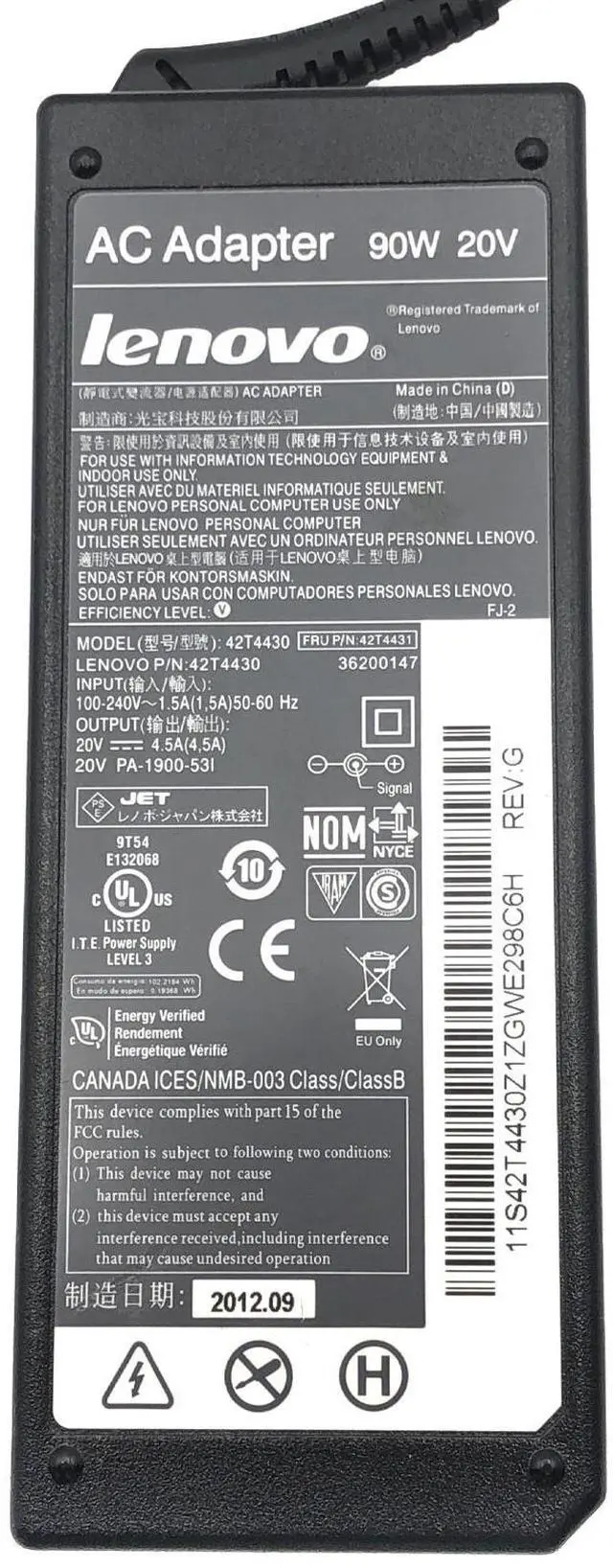 Alt view image 2 of 6 - Lenovo 42T4430 20VV 90WW Power Adapter   Genuine